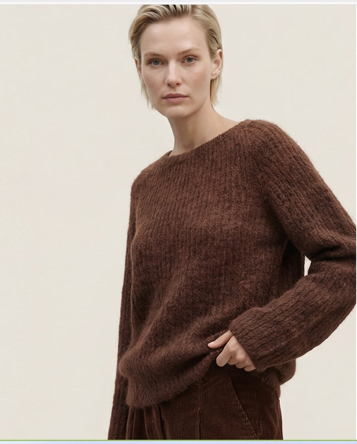 Woodling - LERKE - Alpaca kurzer Pullover - wildwald, zimt, nebel
